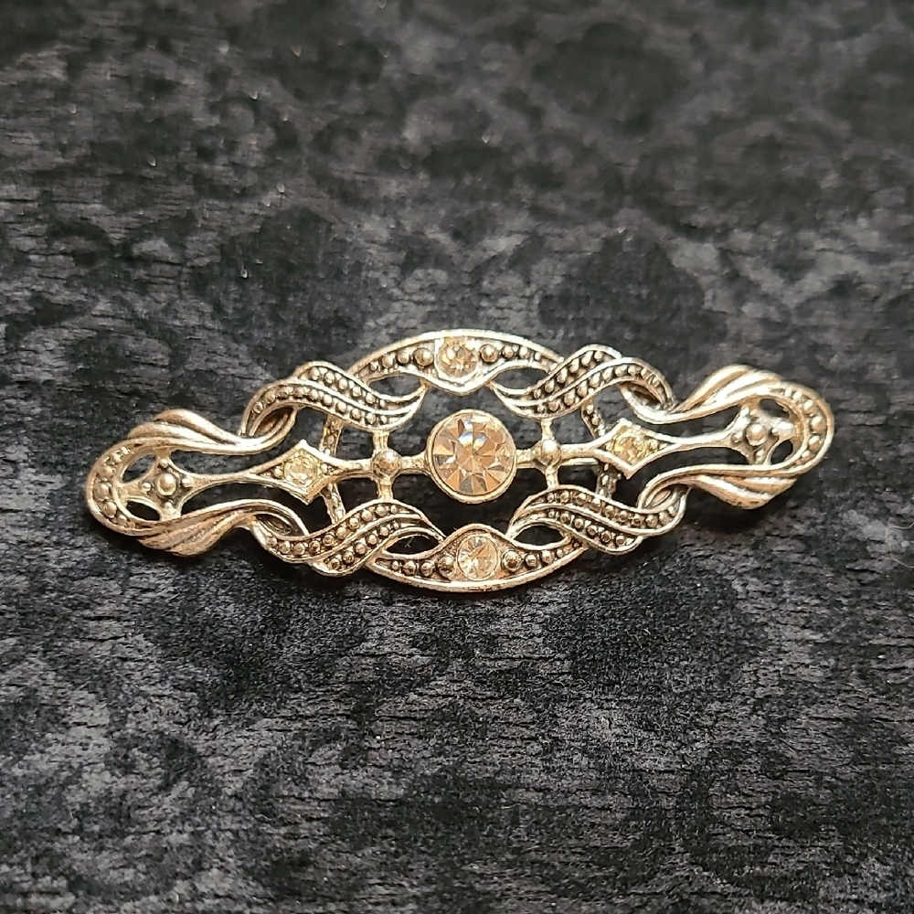 2/$22 Edwardian Revival Silvertone Rhinestone Bar Brooch